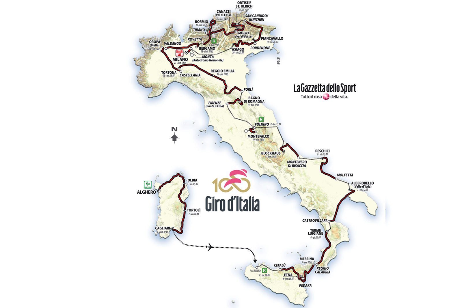 Mapa de Ruta del Giro de Italia 2017