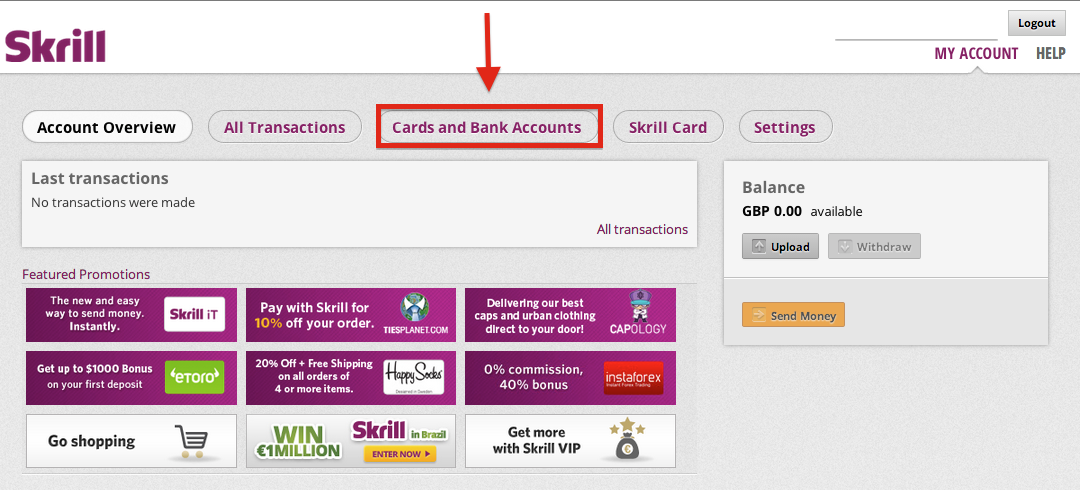 Skrill Cards and Bank Accounts