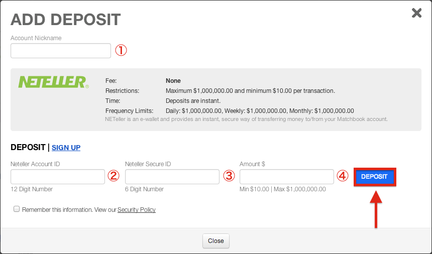 Matchbook deposit options