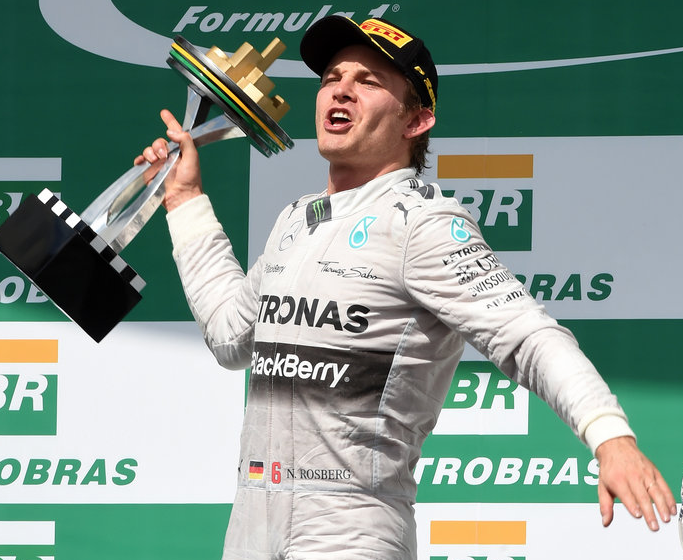 Nico Rosberg Holding 2014 Brazilian Grand Prix Trophy
