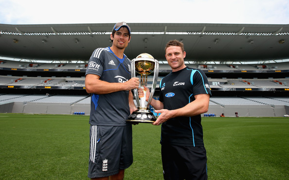 English Cricketers & Cricket World Cup Trophy