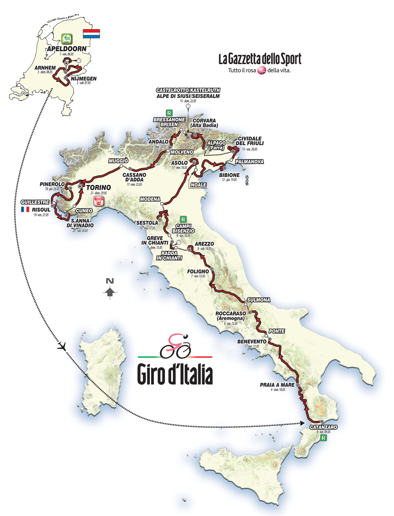 2016 Giro d'Italia Route Map