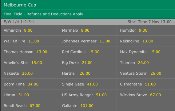 melbourne cup odds