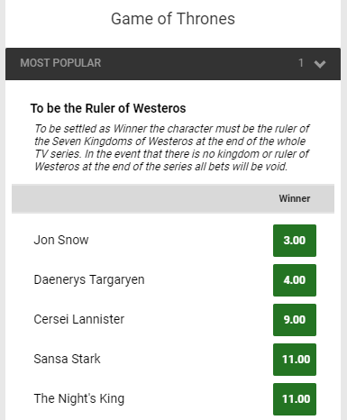 Game of Thrones Odds