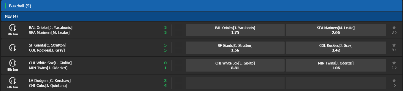 MLB Live Betting Odds