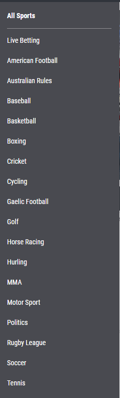 Matchbook List of Sports