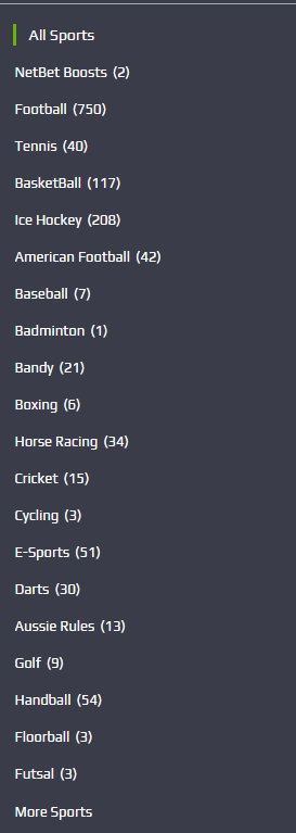NetBet List of Sports