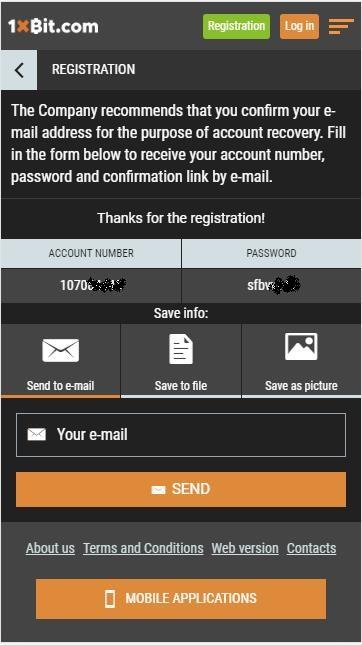 1xBit Mobile Registration Complete