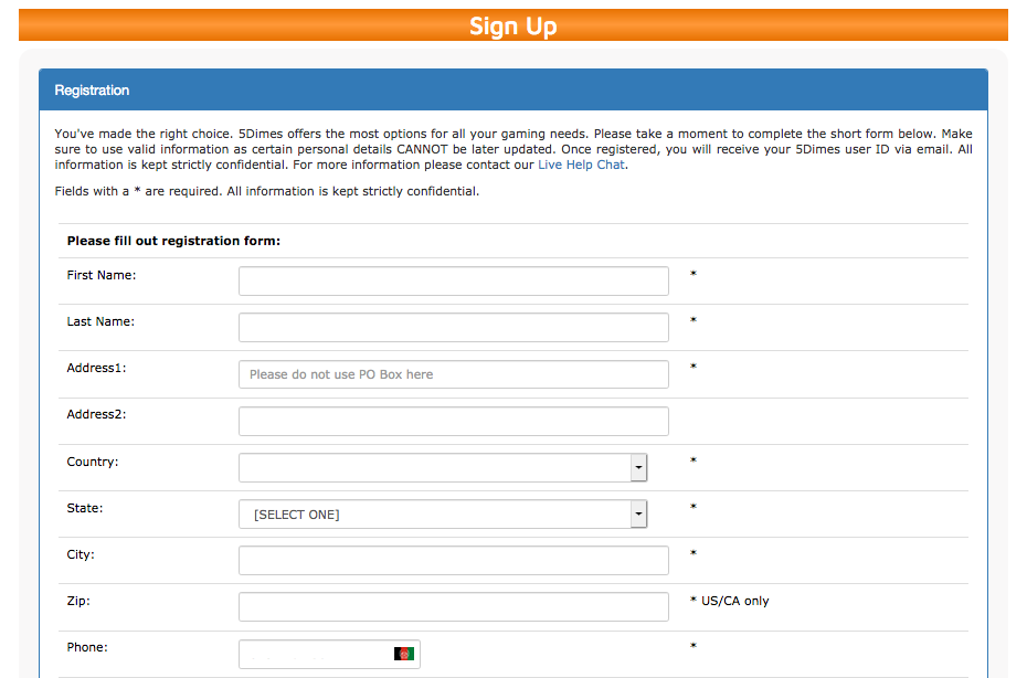 5Dimes Account Registration