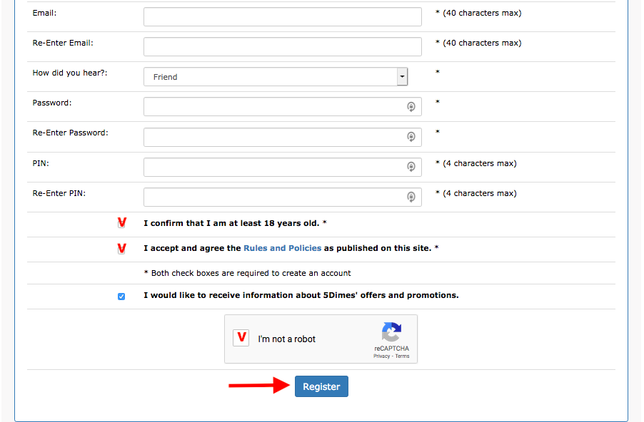 5Dimes Account Registration