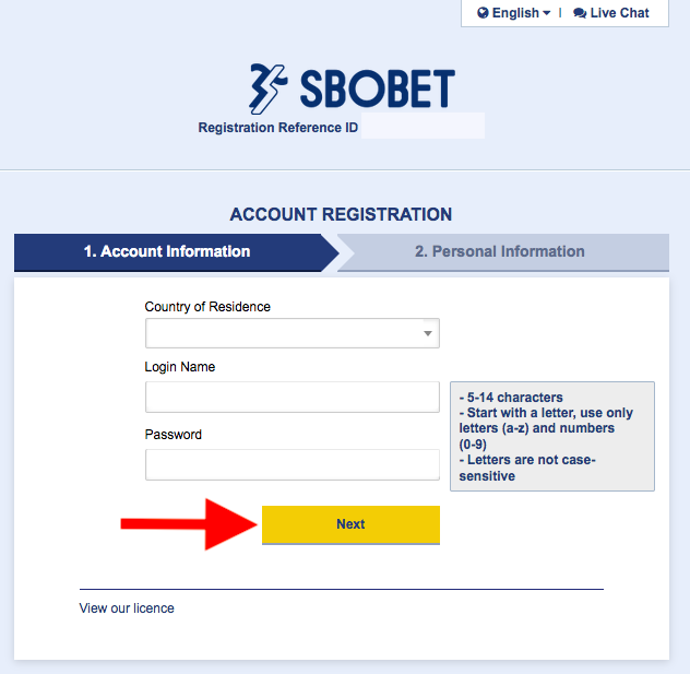 SBOBET Account Registration