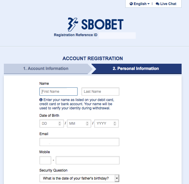SBOBET Account Registration