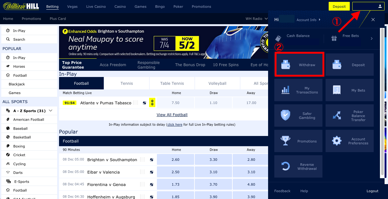 how to withdraw money from william hill , william hill what does sp mean