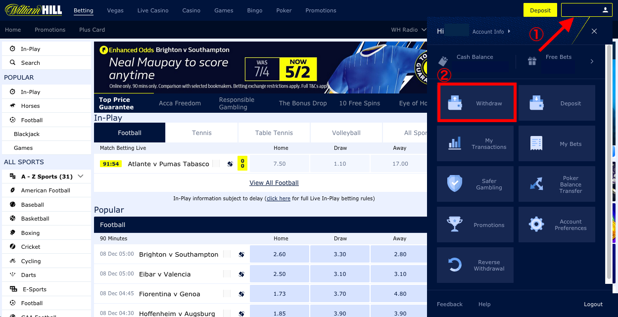 deposit funds william hill account unavailable