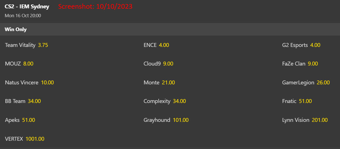 CS2: Intel Extreme Masters Sydney 2023 odds