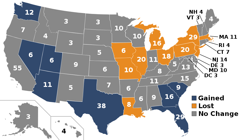 アメリカ大統領選州ごとの選挙人数